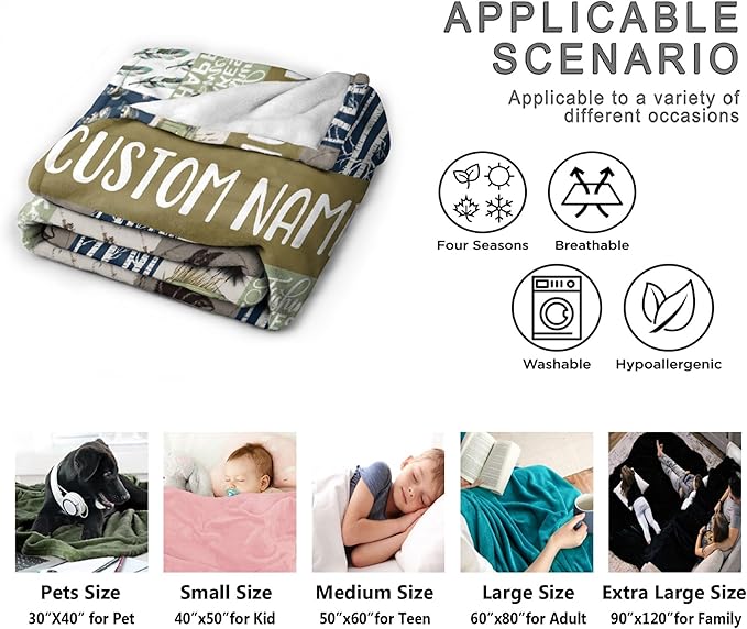 Custom Fishing Blankets and Throws,Fishing Gifts, Gifts for Fisherman,Custom Fish Blankets Fishing Gift for Man, Fish Hunter Gifts Throw Blanket, Fathers Day Fishing Gifts for Men,Teens Size-50"x60"