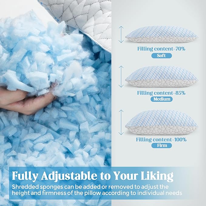 Bafode Memory Foam Pillows King Size Set of 2 Cooling Bed Pillow 2 Pack Shredded Memory Foam Pillow for Sleeping 20x36