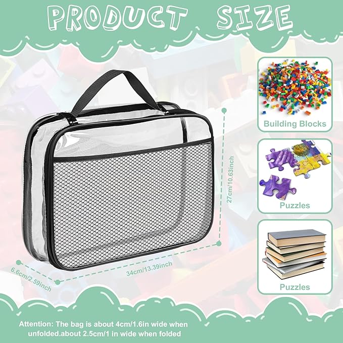 4 Packs PVC Toy Zippered Blocks, Travel Storage Case Bags for Organizing, Waterproof Toy Storage Bags with Mesh Pockets for Building Blocks, Puzzles, Clays,Toy Cars 13.3"Lx3" Wx10.4" H (Black).