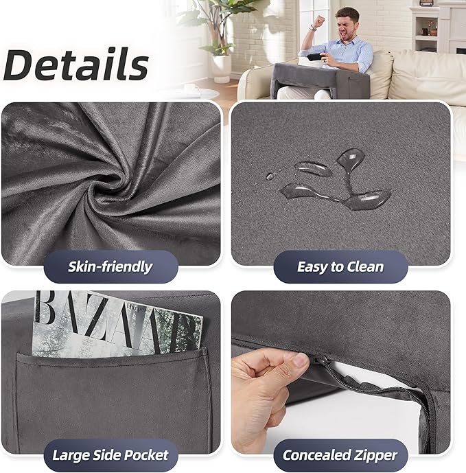 Homguava Reading Pillow Memory Lap Desk Foam Pillow for Adults Gaming Pillow Arm Rest Pillow for Reading, Crocheting, Gaming or Sitting in Bed (Grey, Large)