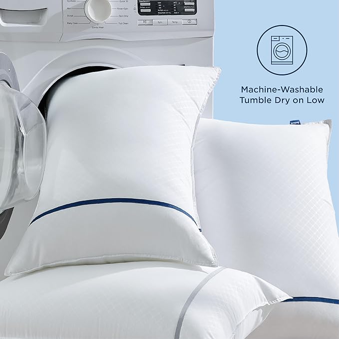 Bedsure Hotel Pillows - Luxury Bed Pillows for Sleeping with Decoration Strip Breathable Cover Soft & Supportive Pillows for Side, Back or Stomach Sleepers (4, Blue, Standard)