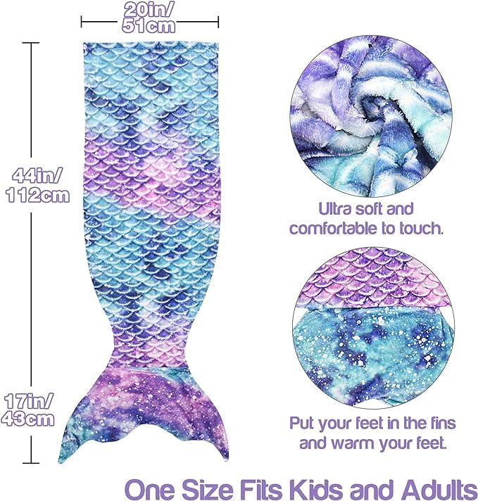Catalonia Kids Mermaid Tail Blanket, Super Soft Plush Flannel Sleeping Snuggle Blanket for Girls, Galaxy, Fish Scale Pattern, Gift Idea