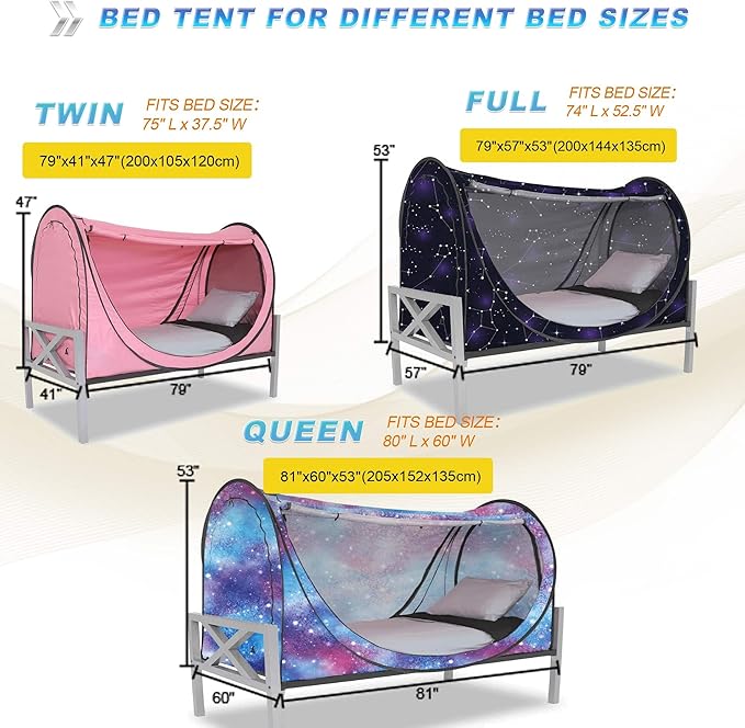 Privacy Pop up Eclipse Bed Tent Bed Drapes (Starry Constellation, Queen)