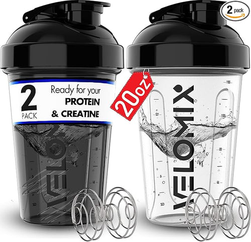'-2 Pack- 20 oz Protein Shaker Bottles for Protein Mixes - 2x Wire Whisk | Leak Proof Shaker Cups for Protein Shakes and Pre Workout | Protein Shaker Bottle Pack | Protein Mixer Cup