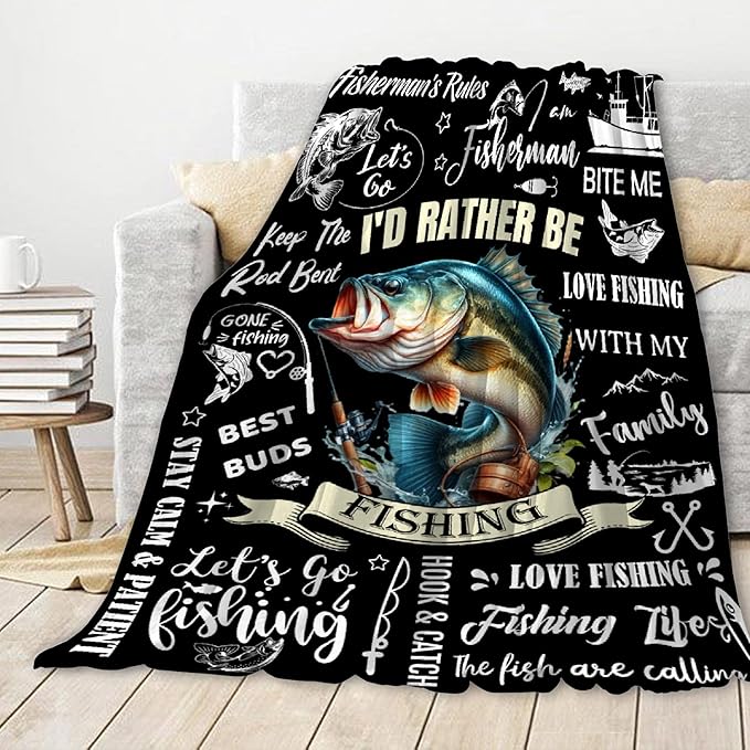 Fish Blanket,Fishing Gifts for Men,Fishing Lovers Blanket Gift,Fathers Day Fishing Gifts for Men,Gifts for Fisherman,Dad, Boys, Birthday Gifts for Men Who Love Fishing Throw Blankets,Baby Size-30"x40"