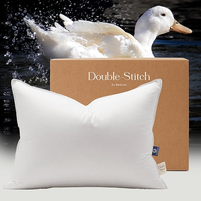 Double Stitch Luxury US White Down Pillow - Made in Canada, 400 Thread Count 100% Cotton Shell, Medium Firm 700 Fill Power Down Bed Pillow, Soft Sleeping Pillow 3-Chamber, King(20" x 36")