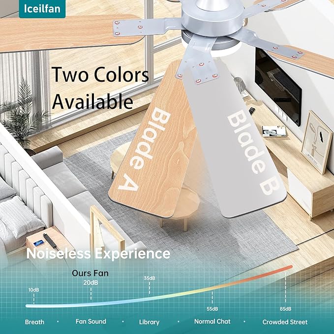 Ceilling Fans with Lights 52 Inch,6 Speeds Dimmable LED Silver Ceiling Fan with Remote,Reversible Quiet DC Motor Bedroom Ceiling Fan with Remote Control,Indoor Outdoor Ceiling Fan for Patios