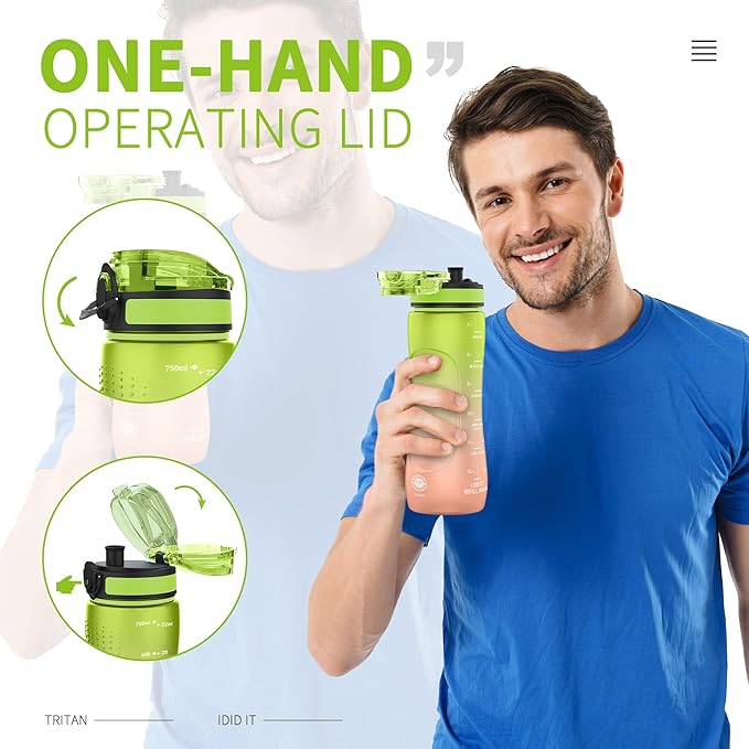 25oz Kids Sports Water Bottles for School with Spout Lid (Green Orange)