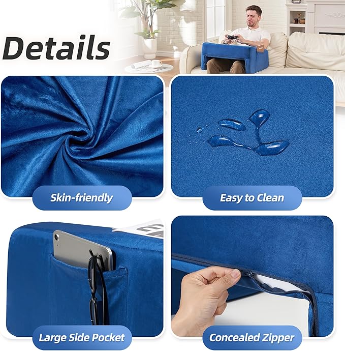 Homguava Reading Pillow Memory Lap Desk Foam Pillow for Adults Gaming Pillow Arm Rest Pillow for Reading, Crocheting, Gaming or Sitting in Bed (Blue, Large)