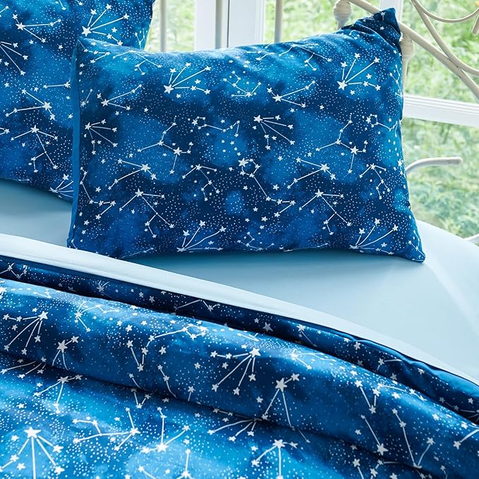 Twin Comforter Sets for Boys Girls by Coukouchyi, Glow in The Dark Kids Bedding Sets, 4 Pcs Twin Bed in a Bag with Comforter, Sheets, Pillow Sham, Galaxy