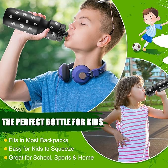 2 Pcs Soccer Party Favors, Soccer Drawstring Bags Goodie Treat Bags and 24 oz Squeeze Water Bottles