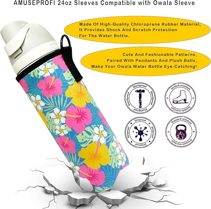 24oz Sleeves Compatible with Owala Sleeve Water Bottle Strap Compatible with Owala Charm Cute Accessories Compatible with Owala FreeSip Stainless Steel 24oz Tritan 25oz Twist 24oz Tumbler