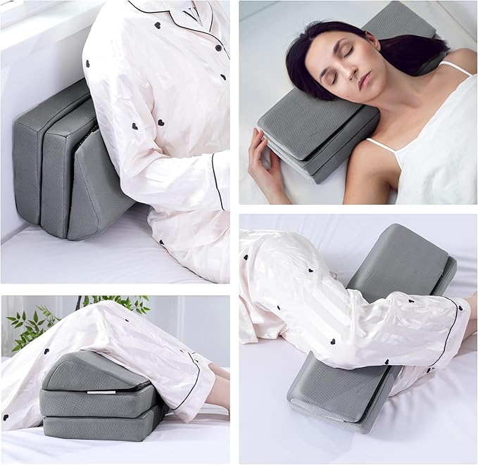 HOMBYS 3-in-1 Adjustable Height Wedge Pillow, 7" Height Leg Knee Pillow for Side Sleepers & Aligns Spine, Supportive Bolster Pillow for Pregnancy Relieves Pressure Hip Leg Elevation, 22", Light Grey