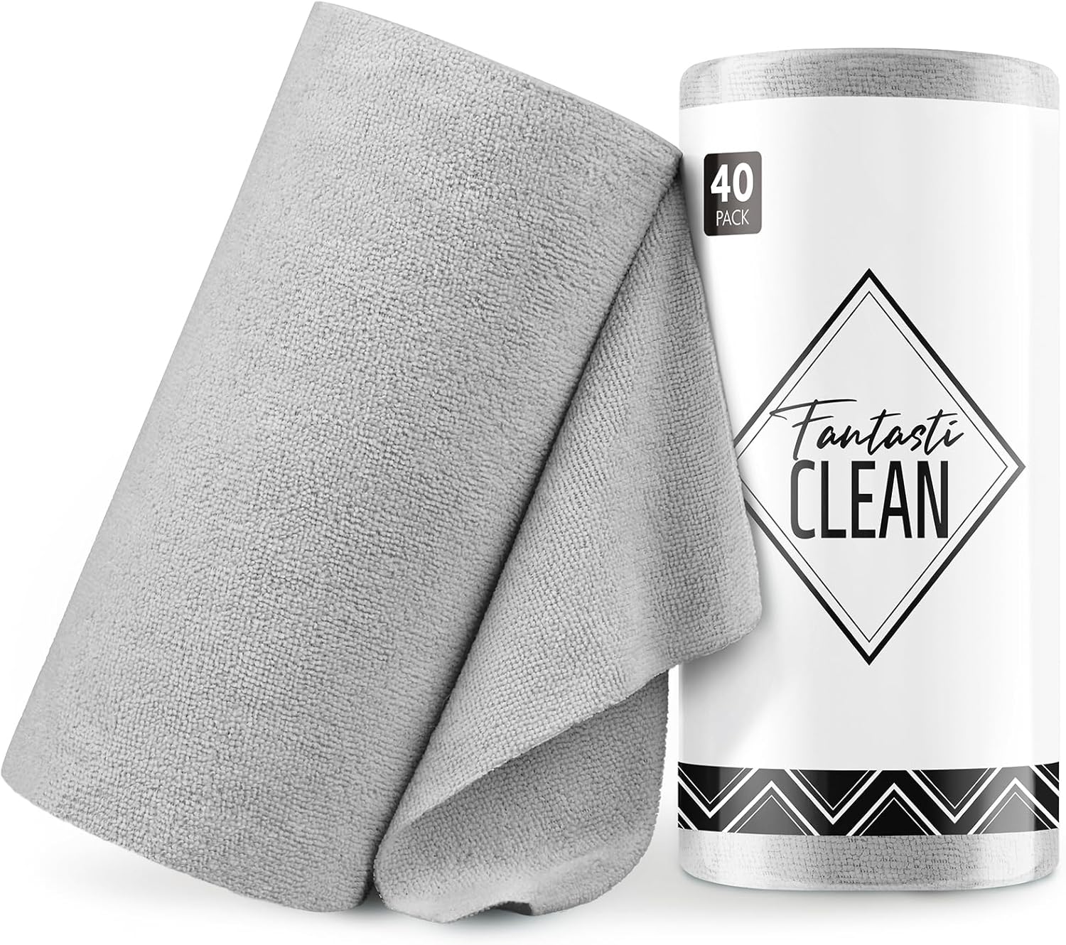 Fantasticlean Microfiber Cleaning Cloth Roll -40 Pack, Tear Away Microfiber Towels, 12" x 12", Reusable, Washable, Scratch Free, Ultra Absorbent Dish Rags for Car, Home, Garage or Shop (Grey)