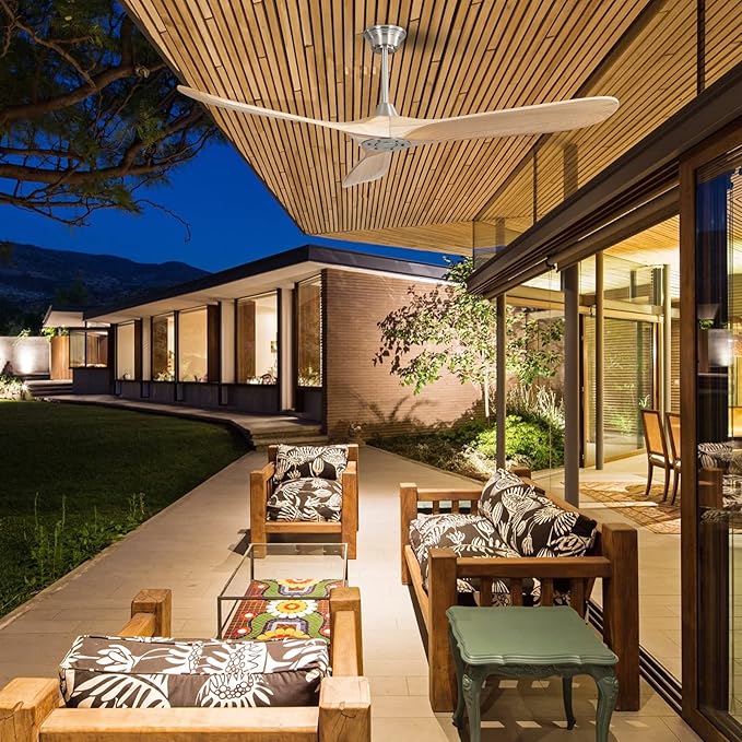 Sofucor 60" Ceiling Fan no Light and Remote Control, Outdoor Ceiling Fan Without Light, 3 Blade Ceiling Fan with Quiet Energy Saving Motor, 6 Speeds, Light Wood Grain