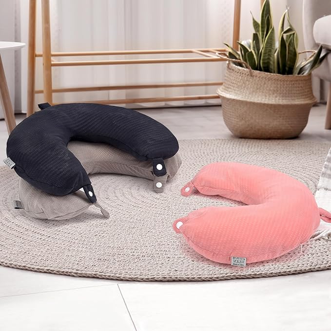 Travel Neck Pillow Cover Neck Pillow Replacement Cover Travel U Neck Pillow Case Cover Soft and Smooth Neck Pillow Cover Black Gray (Only Pillow Cover, No Filler)