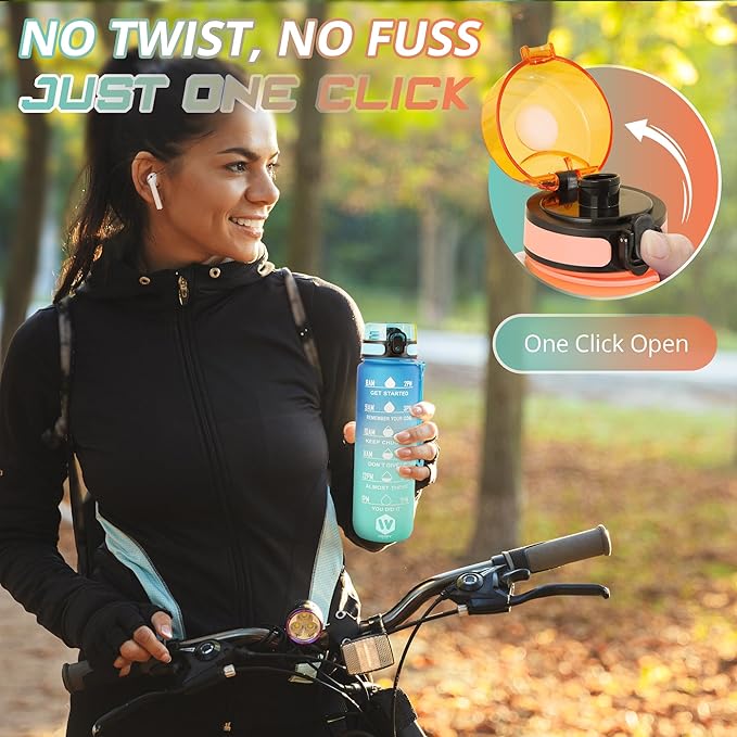 32 oz Water Bottle with Time Marker- Leak-Proof & BPA Free Reusable Gym Water Bottle - Easy to Carry Motivational Water Bottle for Fitness, Sports, Outdoor, Cycling, School (Yellow & Blue)