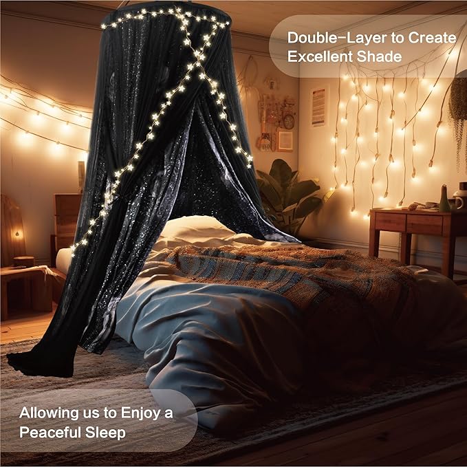 40"x 106" Bed Canopy for Girls & Adults, Double Layer Princess Round Dome Bed Curtain Canopy Drapes, Dreamy Mosquito Net Reading Nook, Bedroom Decoration (Moon)