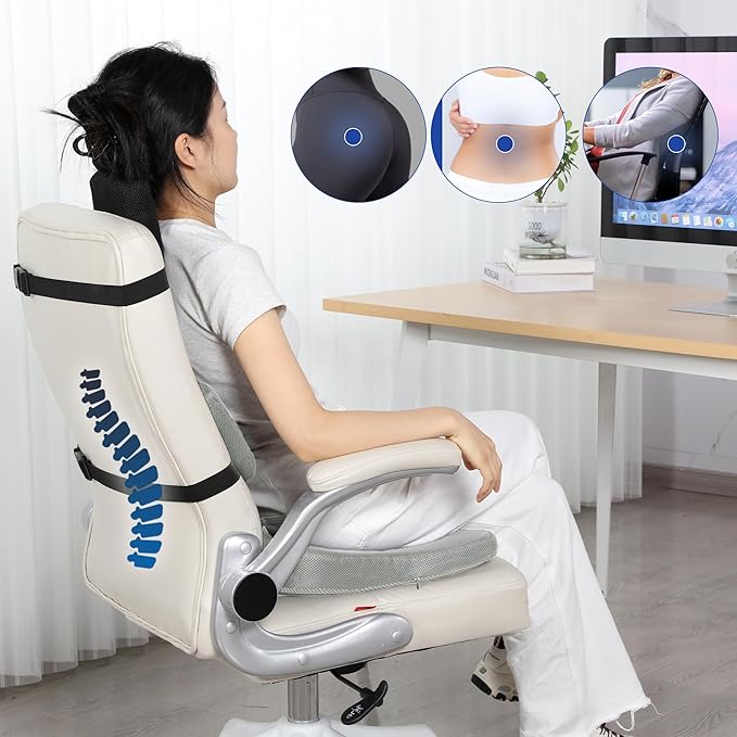 HOMBYS Lumbar Support Pillow for Office Chair with Seat Cushion, T Shape Backrest Pillow Improved Sitting Posture and Upper/Lower Back Pain Relief for Desk Chairs, Car Seats and Airplanes, Light Grey