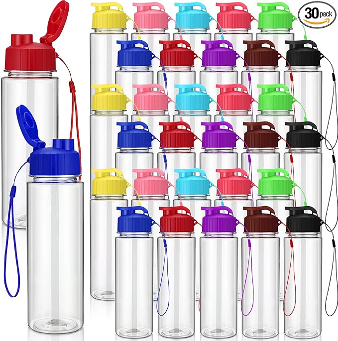 30 Pieces 17 oz Water Bottle Bulk Plastic Water Bottles Bulk with Handle Strap Lightweight Leakproof Drink Flip Top Bottles for Adults Fitness Gym (Multicolored)