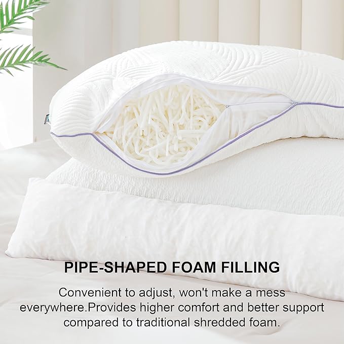 Shredded Memory Foam Pillows Queen Bed Pillows Set of 1, Summer Cooling Pillows for Hot Sleepers with Washable Pillowcase, and Winter Soft Dual Sided Pillow for Back and Stomach Sleepers