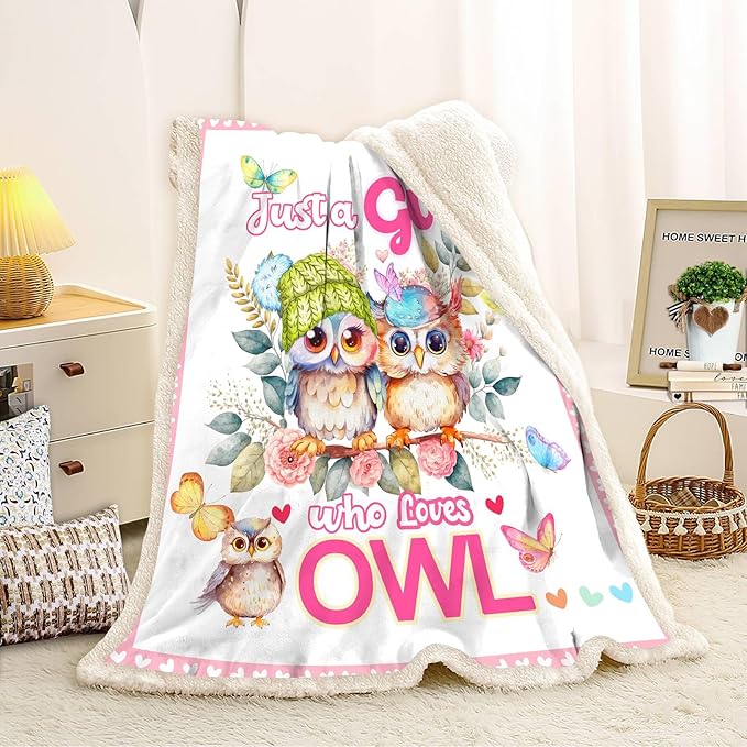 Just A Girl Who Love Owl Blanket Cute Funny Owl Decor Throw Blanket Gifts for Girls Boys Owl Lover Super Warm Soft Plush Bedding Blanket (OWL,50"x 60")
