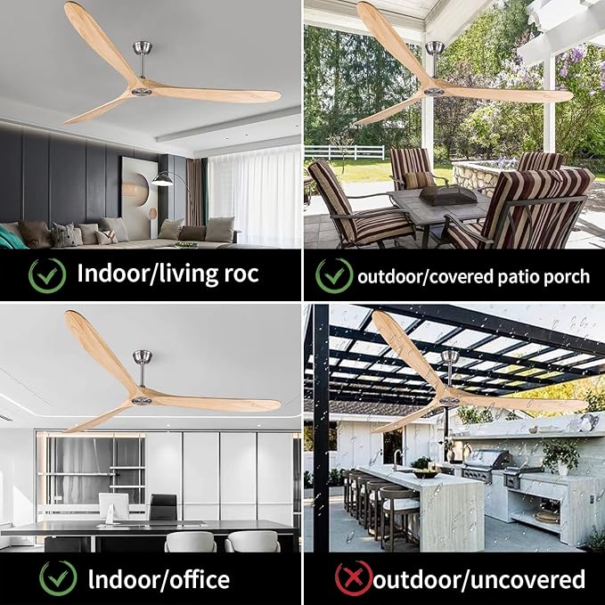 Bigzone 88" Large Ceiling Fan No Light With Remote, DC Motor Quiet Energy Saving,3 Balsa Wood Blades,Outdoor/Indoor Ceiling Fan,Brushed Nickel Ceiling Fan With Reversible Blades