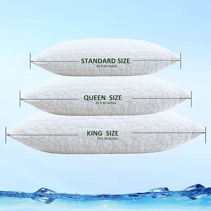 Cooling Pillows for Sleeping, Adjustable Shredded Memory Foam Pillow Queen Set of 1, Cool Pillow for Hot Sleepers, with Extra Fill for Side Back and Stomach Sleepers