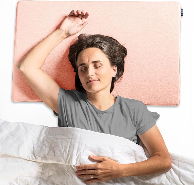 Ultra Thin Pillow 1 inch Thickness - Foldable, Rollable, Stackable - Made from Natural Latex - Low Profile, Super Flat (Soft, Pink Petal)