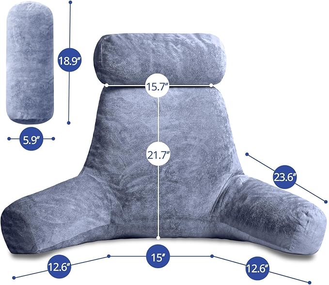 Sasttie Reading Pillow for Sitting in Bed Adult, Extra Large Back Pillow for Bed, Backrest Pillow with Detachable Head Support Cushion, College Dorm Essentials for Girls and Boys, Grey Purple