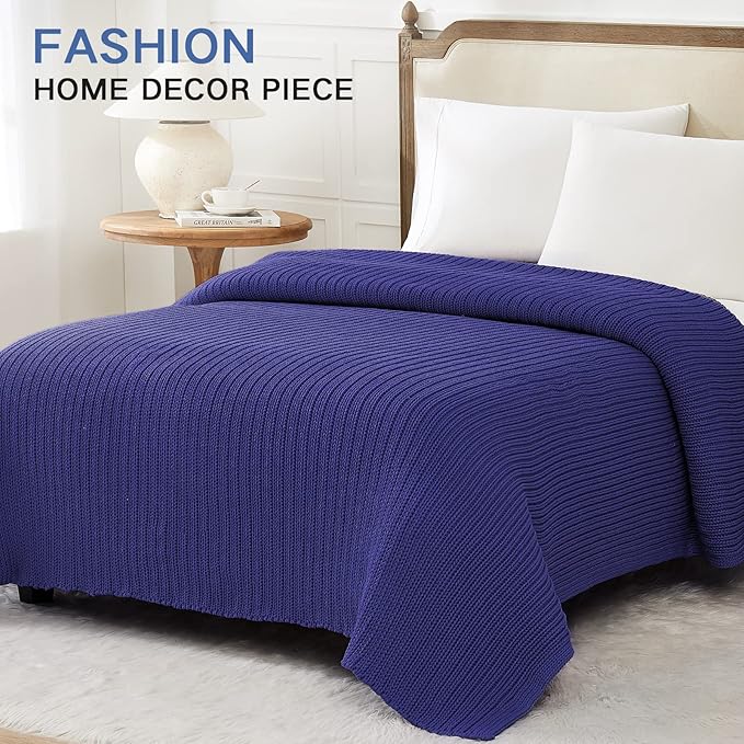 Knitted Weighted Blanket(Beige 50"x60" 5lbs),Home Décor Cooling Throw Blanket for Hot Sleepers,Hand Made Chunky Knit Heavy Blanket Use on Twin Size Bed