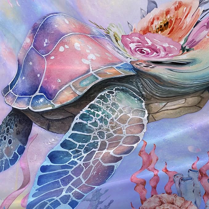 AILONEN Kawaii Sea Turtle Shower Curtain,Tie Die Turtle Bath Curtain Cloth Fabric Bathroom 48" W*72" H Inch,12 Pack Hooks for Kids Child Cute Watercolor Pink Sea Animal Bathroom Curtain