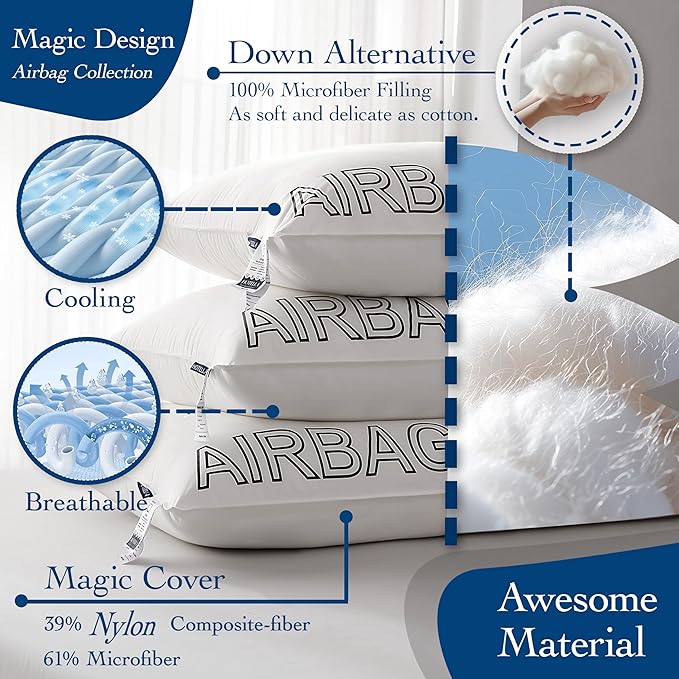 Luxury Fluffy & Supportive Bed Pillows Standard Size Set of 2 for Side Back Sleepers to Relief Neck Pain, Hotel Premium Feather Down Alternative Soft Pillows for Sleeping, Skin-Friendly Cooling Cover