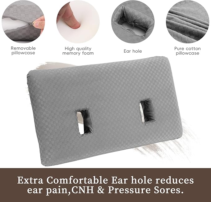 Ear Piercing Pillow with Ear Hole for Sleeping with Sore Ear Pain, Memory Foam 2 Hole Ear Hole Pillow Ear Guard Pillow | Ear Piercing Protection | Support earplugs for Sleep (Light Grey)