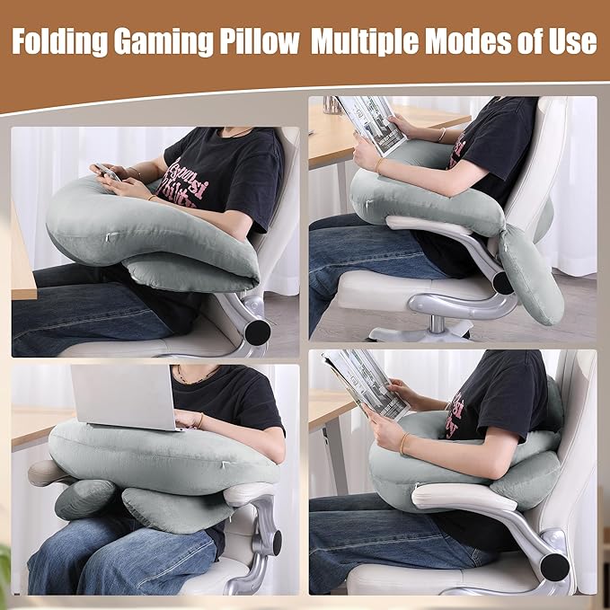 MABOZOO Reading Pillow for Gaming, Gaming Pillow for Sitting in Bed or Sofa, Lap Desk Pillow for Reading, Working and Playing, Grey