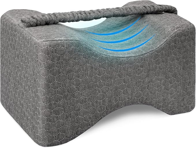 Memory Foam Knee Pillow, Leg Pillow for Side Sleeping, Contour Support Ergonomic Knee Pillow with Cover and Strap, for Side Sleepers, Spine Alignment, Hip, Back and Joint Pain Relief
