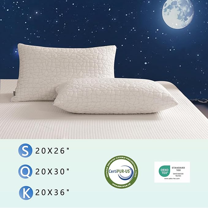 Shredded Memory Foam Pillow, Standard (1-Pack), Adjustable Bed Pillow for Side Back Stomach Sleepers,Comfy Cooling Pillow for Sleeping with Washable Cover…