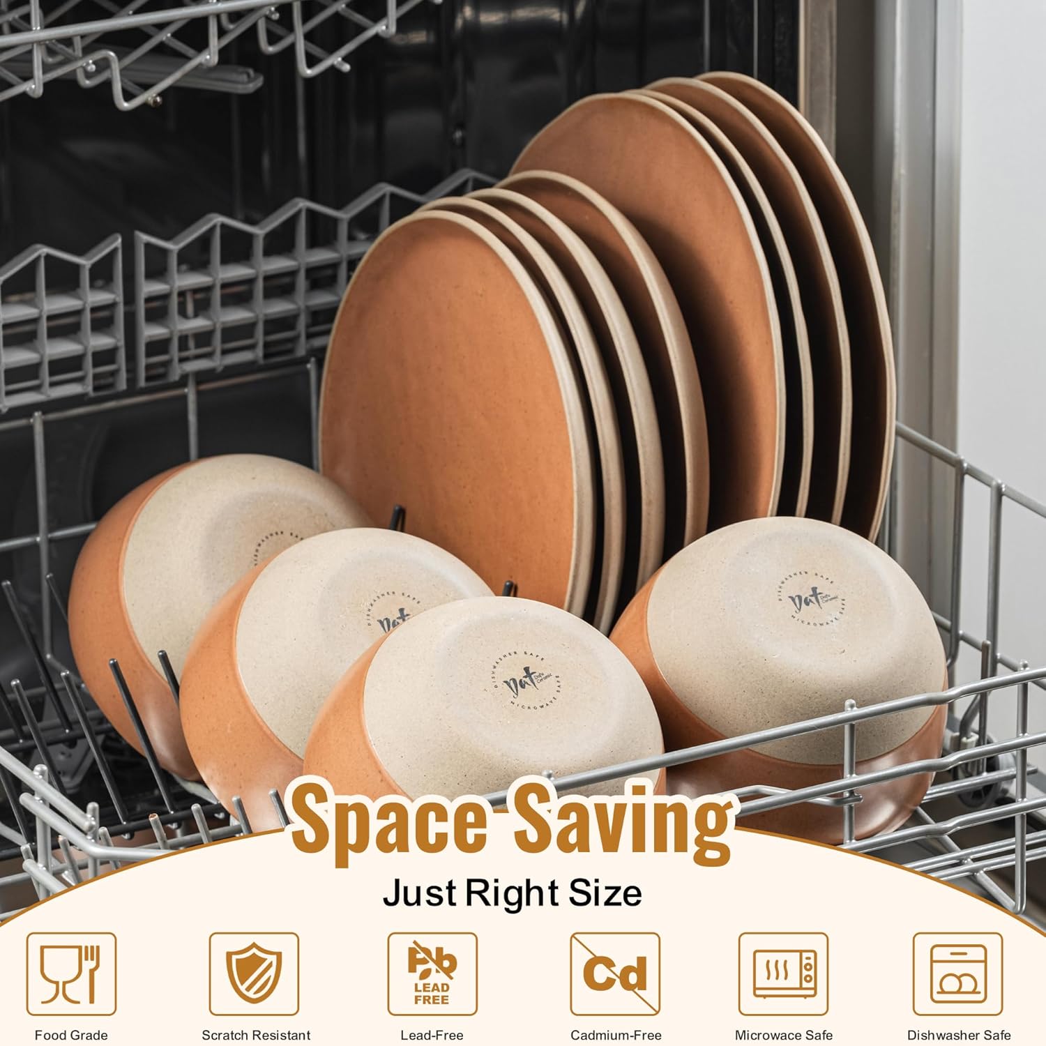 12 Pieces Dinnerware Sets,Plates and Bowls Sets, Handmade Reactive Glaze Dishes Set for 4 with at Least 10% Recycled Ceramic(Brownish Red)