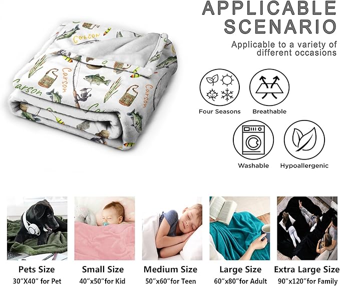 Custom Fishing Blankets and Throws,Fishing Gifts, Gifts for Fisherman,Custom Fish Blankets Fishing Gift for Man, Fish Hunter Gifts Throw Blanket, Fathers Day Fishing Gifts for Men,Queen Size-60"x80"