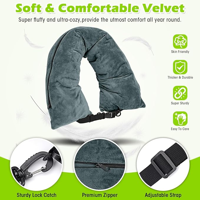 Travel Neck Pillow Stuffable with Clothes,Stuffable Neck Pillow for Traveling,Fillable Travel Neck Pillow Extra Storage Bag,Soft Velvet Neck Pillow Case Cover,Packable for Airplane Travel Essentials