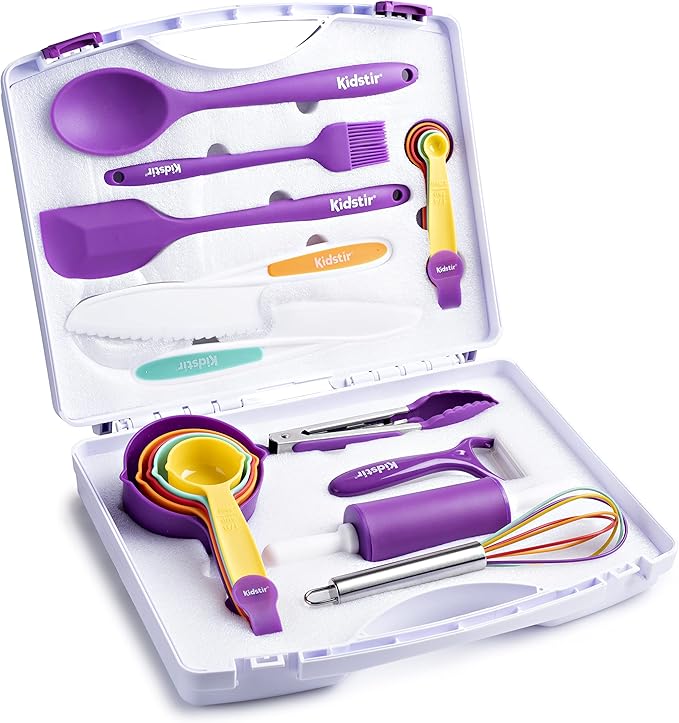 KIDSTIR Kids Cooking Sets Kids Baking Set 34 Piece Real Cooking Set for Kids with Organizer Carrying Case, Kids Cooking Utensils for Girls and Boys Kid Cooking Gift Set and Baking Set for Kids