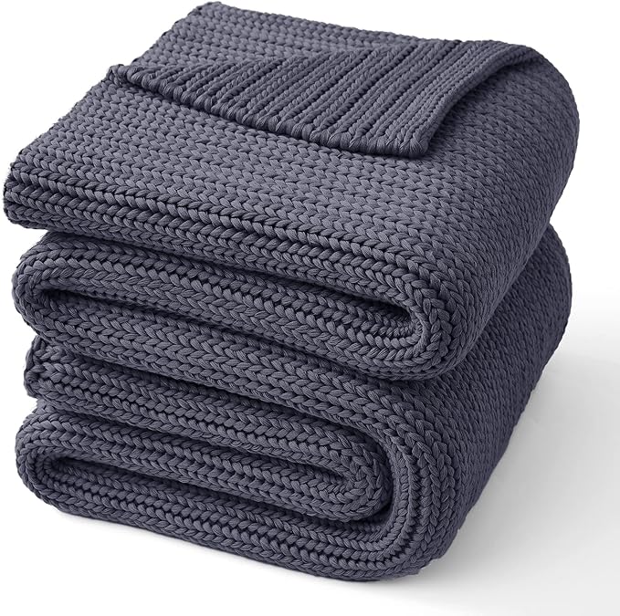 Knitted Weighted Blanket(Dark Grey 50"x75" 20lbs),Home Décor Cooling Throw Blanket for Hot Sleepers,Hand Made Chunky Knit Heavy Blanket for Adults Use on Full Size Bed