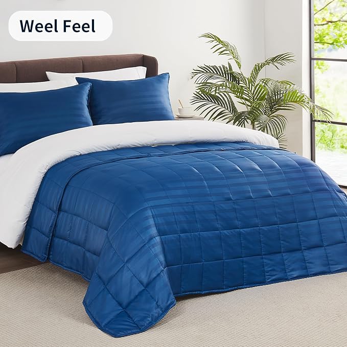 Weighted Blanket for Adult,25lbs Heavy Weighted Blanket 88"x104" Breathable Cooling Summer Blankets, Ultra Soft Cotton Comfort Throw Blanket with Glass Beads for All-Season (Blue)