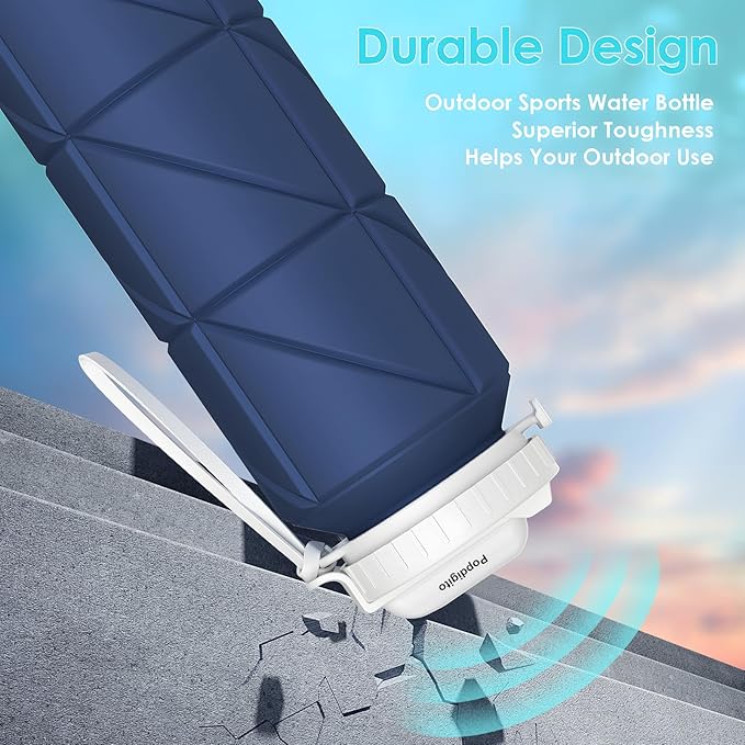 2pack Collapsible Water Bottles Reusable Leak Proof Silicone Water Bottle BPA Free Durable Foldable Sports Bottles & straw 23oz Lightweight Bottle for Gym Hiking Biking Camping Travel Bottle