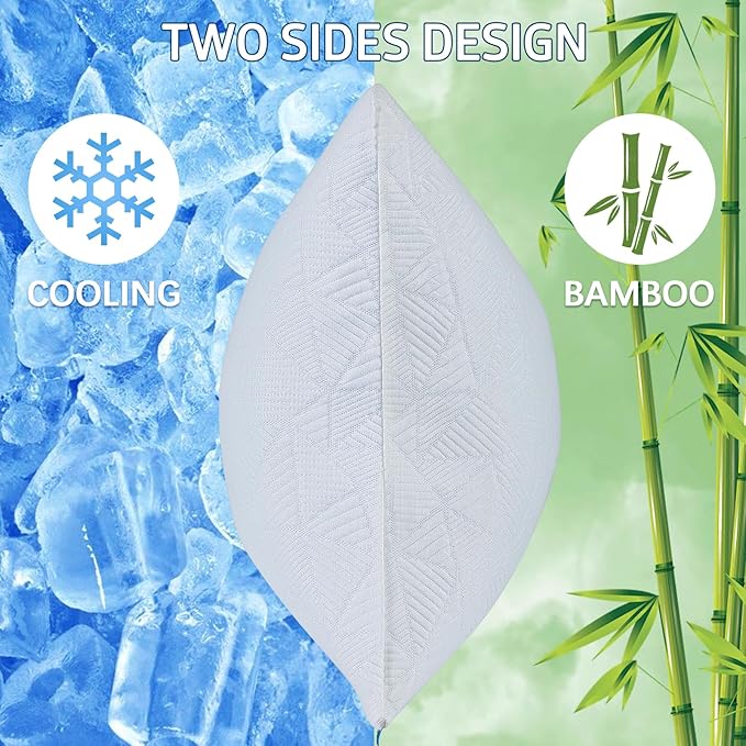 BETU Cooling Pillow Queen Size, Shredded Memory Foam Cool Pillow for Hot Sleepers, Adjustable Firm Soft Support Bed Pillows Perfect for Back Neck Pain and Side Sleeping with Pillow Case Cover, White