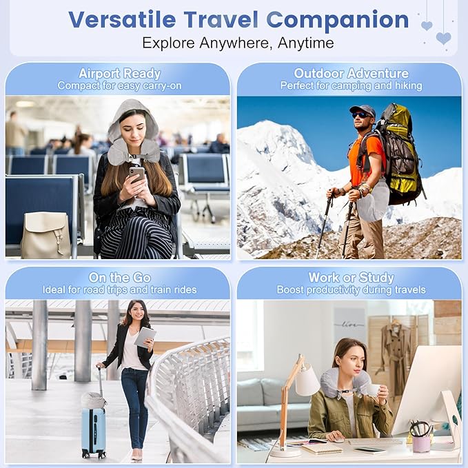 DreamShore Stuffable Neck Pillow for Travel with Hood - Adjustable Velvet Travel Pillow with Earplugs & Eye Mask, Ultimate Carry-On Travel Neck Pillow for Airplane, Travel Pillow for Extra Luggage