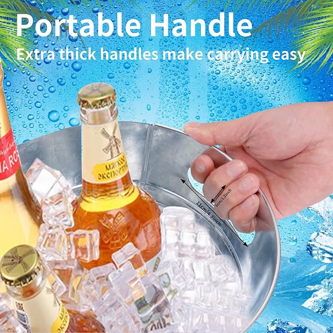 3Pcs Ice Buckets for Parties, 4 Gallon Small Metal Bucket Galvanized Ice Tub Stainless Steel Beverage Drink Buckets Bulk with 2Pcs Ice Scoops, Each for 5-6 Bottles of Beer Wine Champagne