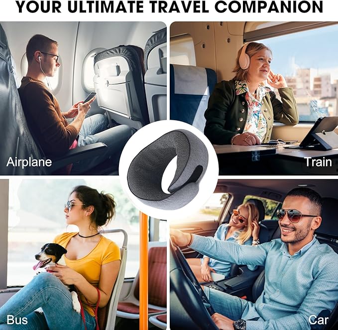 Travel Pillow, Neck Pillow Travel, Memory Foam Neck Pillow Travel Neck Pillow for Traveling, Neck Support Travel Pillows for Long Flights, Neck Travel Pillows for Airplanes, Grey