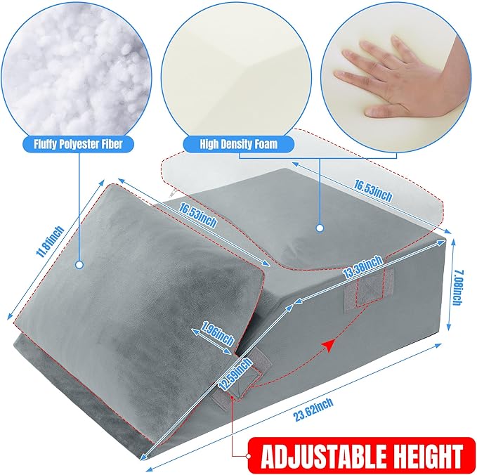 HOMBYS Leg Elevating Adjustable Pillow,High Density Foam Leg Elevation Pillows for After Surgery,Wedge Pillow for Knee or Leg Pain Relief,Leg Support Pillow to Elevate Feet (17"x24"x9")