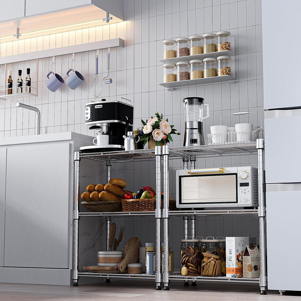 450 lbs Wire Storage Shelving 3-Tier Utility Shelving Unit Steel Organizer Wire Rack for Home,Kitchen,Office,Chrome(11.8" D x 17.7" W x 26.4" H)